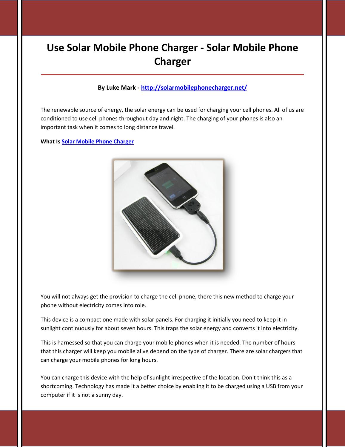 Charge Your Cell Phone Without Electricity