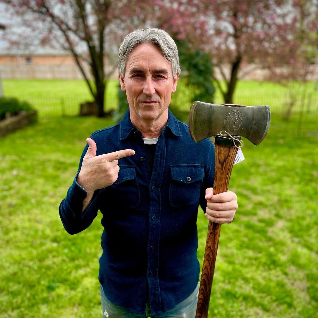 Mike Wolfe picture from Instagram holding an antique Axe