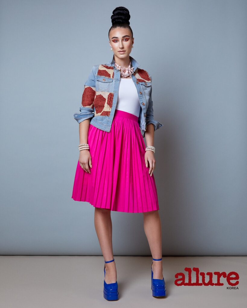 Blue Jacket and Pink Skirt from Justin Haynes POME ROSSE Collection