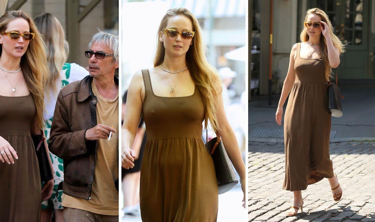 Jennifer Lawrence Puts on Eye-Popping Display in Figure-Hugger Dior Dress in Ne