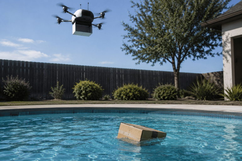 Amazon Drone Drops Customer’s Package Straight Into a Texas Swimming Pool