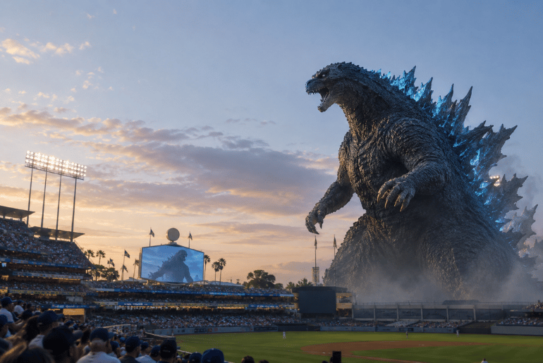 Los Angeles Dodgers Turn Final Home Game Into a Godzilla Night